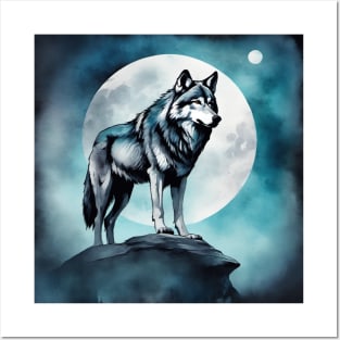 Timber Wolf in Watercolor and Charcoal Posters and Art